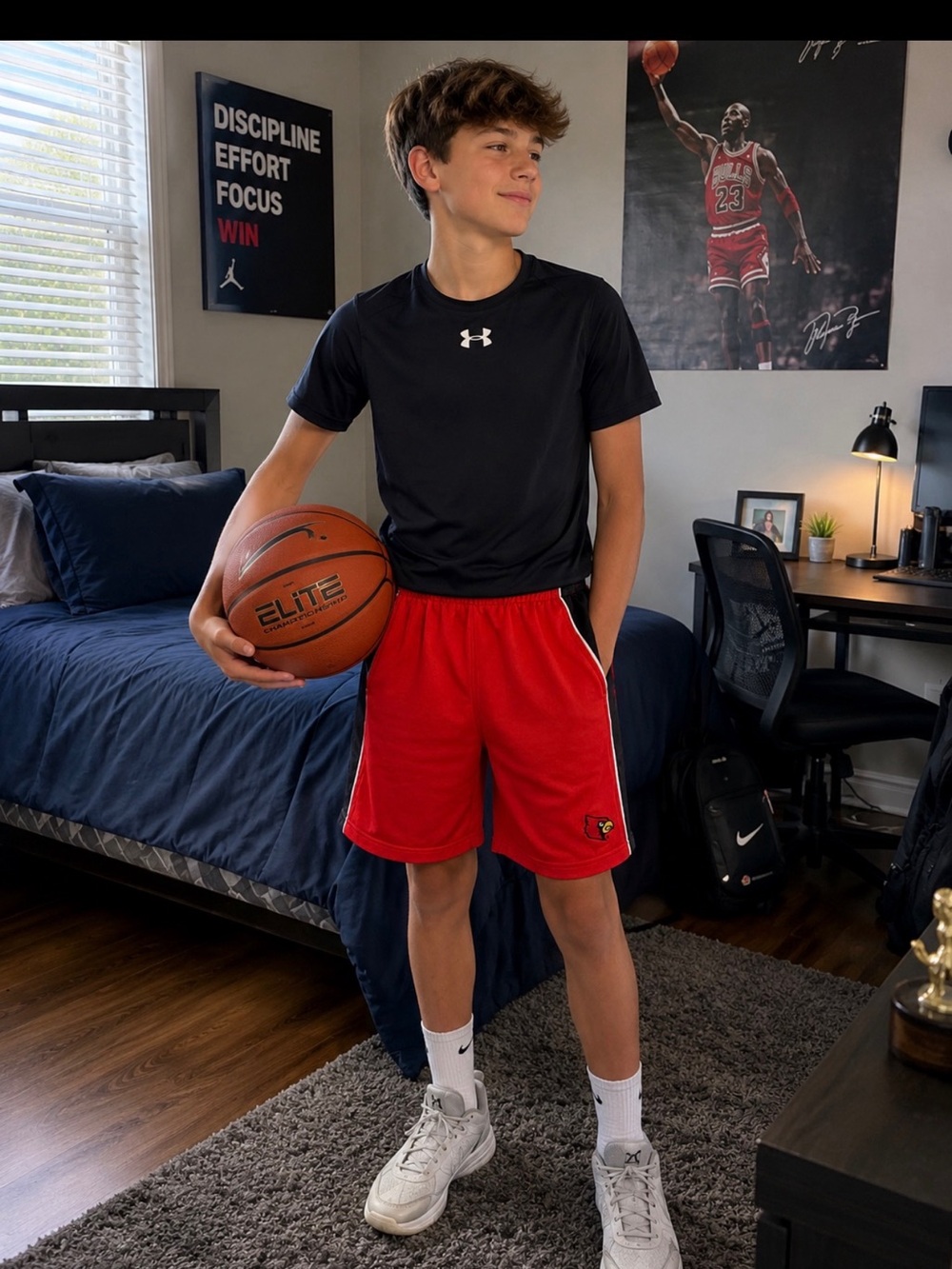 Knights Apparel Red Basketball Shorts with Black Trim